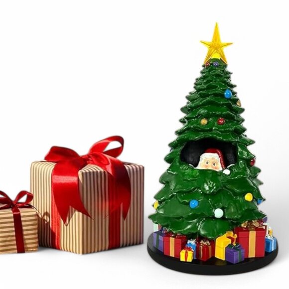 Christmas Tree Peek A Boo Santa Star LED Light 10.6" Table Center Ornament Decor - Picture 8 of 13